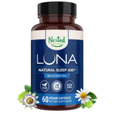 Frasco Luna Sleep de Nested Naturals, cápsulas sin melatonina para un descanso natural.