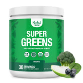Nested Naturals Super Greens en bote original, fuente de nutrientes para energía diaria.