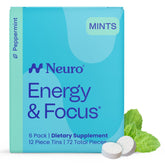 Neuro Energía y Enfoque Mentas en envase 72 piezas para energía sostenida.