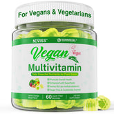 NEVISS Balance: botella vertiendo dosis diarias para rutina vegana.