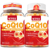 NEVISS gominolas CoQ10 en botella, enfoque en la dosis de 200 mg por gomita