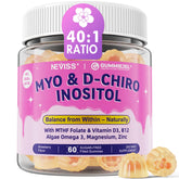 Botella de NEVISS con gomitas myo-inositol y d-chiro para equilibrio hormonal.