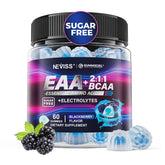 NEVISS EAA Gummies, botella frambuesa, apoyo práctico para energía diaria