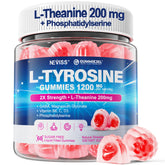 NEVISS L Tyrosine Gummies en bote, enfoque sostenido sin agotamiento.