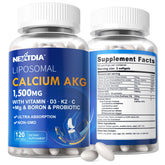 Nextdia Calcio AKG Liposomal 1500mg, botella, apoyo para huesos saludables.