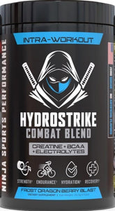 Ninja Sports Performance HydroStrike Combat Blend envase, listo para entrenamientos.