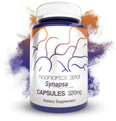 Nootropics Depot Synapsa Bacopa en cápsulas dentro de una botella para claridad mental