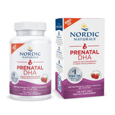Nordic Naturals Prenatal DHA fresa en botella; uso diario cómodo.