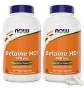 NOW Foods Betaine HCl 648 mg cápsulas vegetales: soporte digestivo suave.