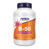NOW Foods B-50 pack de 2 cápsulas veg, envase listo para un impulso diario de energía.
