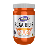 NOW Foods BCAA Big 6 en frasco sabor uva para resistencia durante entrenamientos.