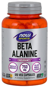 NOW Foods Beta-Alanine cápsulas, frascos, formato doble para entrenamientos intensos y rutinas.