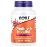 NOW Foods Colina y Inositol, botella de cápsulas, apoyo suave al sistema nervioso.
