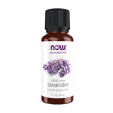 NOW Foods Lavanda: aceite esencial puro en frasco de 1 onza para relajación aromática.