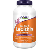 NOW Foods Lecitina 1200 mg cápsulas blandas frente, apoyo al cerebro y nervios.