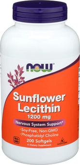 Lecitina de girasol NOW Foods en botella frontal para uso diario.