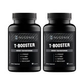 Nugenix T Booster, botella visible para energía diaria y rendimiento.