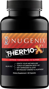 Nugenix Thermo-X, botella frontal, potencia energía para entrenos diarios.