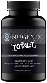 Nugenix Total-T botella frente: presentación clara para apoyar energía diaria