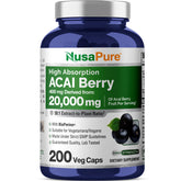 NusaPure Acai 50:1 cápsulas veganas, fáciles de tomar para uso diario.