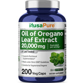 NusaPure aceite de oregano en botella, aroma natural para uso diario.