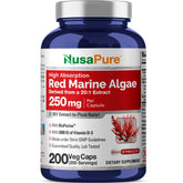 NusaPure alga roja en cápsulas de 250 mg para dieta vegetariana.