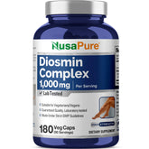 NusaPure Diosmin Complex frasco frontal mostrando el tamaño de 180 cápsulas.
