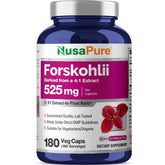 NusaPure Forskohlii, botella de cápsulas de 525 mg para uso diario.