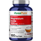 NusaPure Magnesio Óxido 1000 mg en cápsulas vegetales para suministro de 90 días