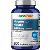 NusaPure Magnesium Malate 1350mg en botella, uso diario seguro
