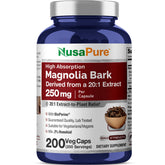 NusaPure Magnolia Bark Cápsulas 250 mg en frasco, práctica para la rutina diaria vegana