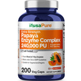NusaPure Papaya Papain en botella de 200 cápsulas para uso diario