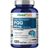 NusaPure PQQ: botella frontal con cápsulas para energía diaria