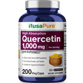 NusaPure Quercetina, botella: suplemento diario para bienestar general.