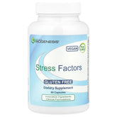 Nutra BioGenesis Stress Factors: botella de cápsulas para relajación diaria y manejo del estrés.