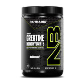 NutraBio creatina micronizada pura en polvo vertido, para más energía durante el entrenamiento.