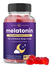 Gomitas NutraChamps de melatonina en botella: descanso suave al inicio de la noche.