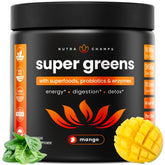 NutraChamps Super Greens: botella frontal para energía diaria.