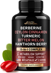 NUTRAHARMONY Berberina con Canela de Ceilán, cápsulas para apoyo metabólico diario.