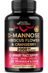NUTRAHARMONY D-Mannose 2000mg en botella, cápsulas para apoyar salud urinaria diaria