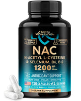 NUTRAHARMONY NAC: botella de cápsulas para uso diario, apoyo antioxidante.