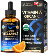 Gotas de NutraHarmony Vitamina A, botella lista para uso diario.
