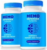 NutraVibe Memo Defender cápsulas visibles en botella para enfoque sostenido.