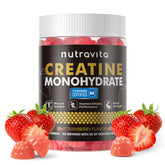 Nutravita gomitas creatina monohidrato sabor fresa, bote visible para entrenamiento diario