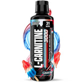 Nutrex Research Liquid Carnitine 3000, botella derramando, energía para entrenamientos sostenidos