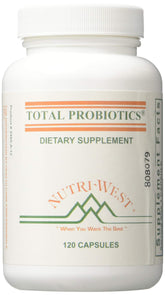 Nutri-West Total Probióticos 120, botella para uso diario y bienestar digestivo.