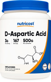nutricost ácido d-aspártico en polvo, bote que revela su pureza
