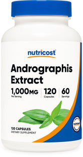 Nutricost Andrographis Extract Capsules: botella visible para consumo cómodo y diario.