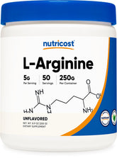 Nutricost L-Arginina polvo 5000 mg por porción para energía diaria.