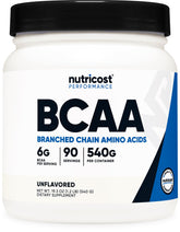 Nutricost BCAA en polvo, empaque nuevo, listo para entrenamientos diarios.